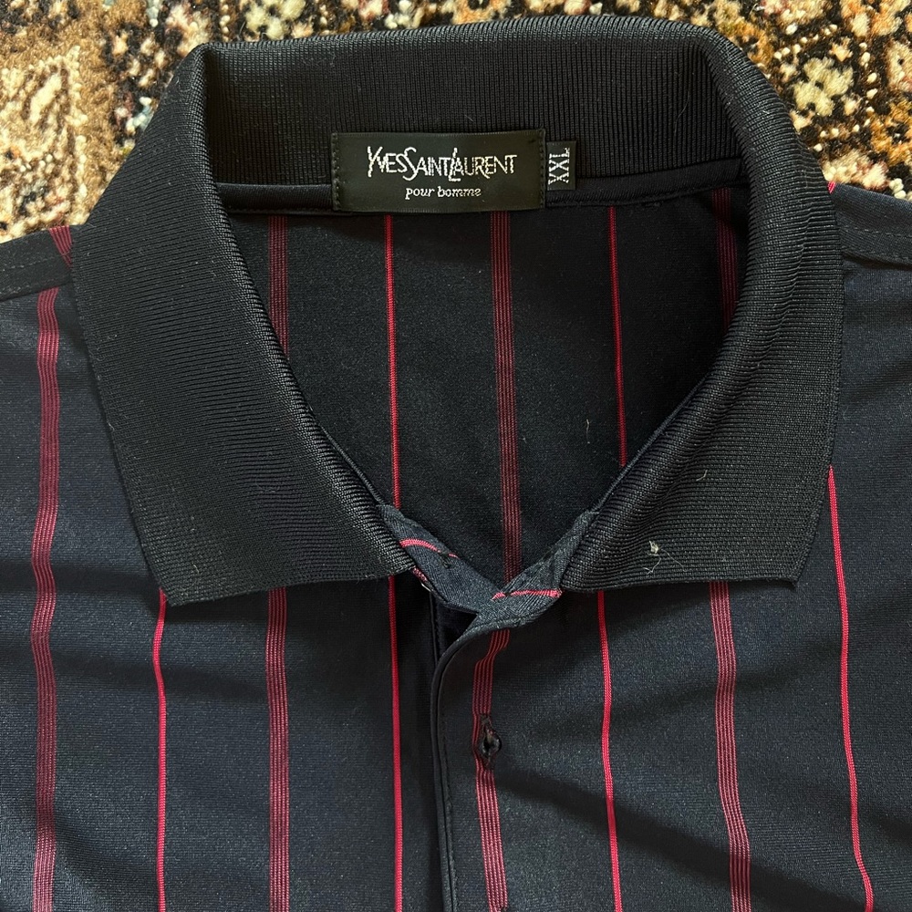Yves Saint Laurent Black Polo with Burgundy Pinstripes